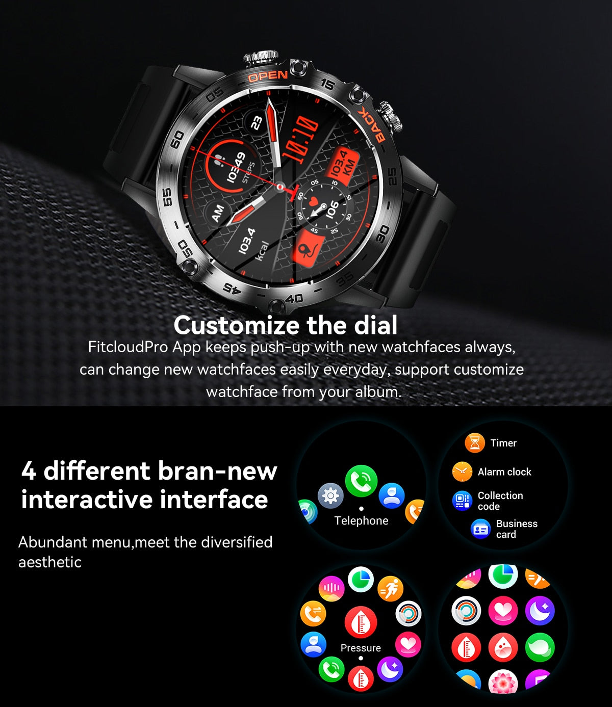 Sports Smart Watch for Men and Women K52 Bluetooth 1.39inch 400mAh Long Standby Heart Rate Blood Oxygen