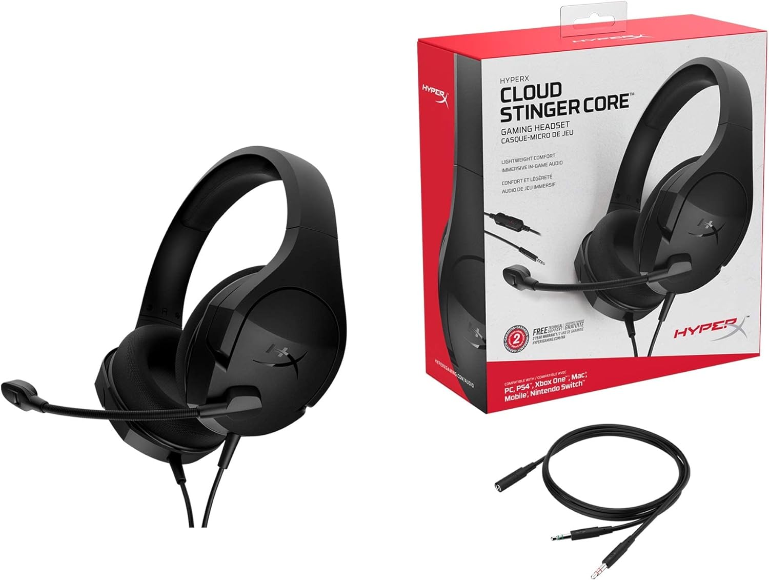 HyperX Cloud Stinger Core - Gaming Headset for PC, PlayStation, Xbox, Nintendo, DTS Headphone, Spatial Audio, Over-Ear Headset with Mic