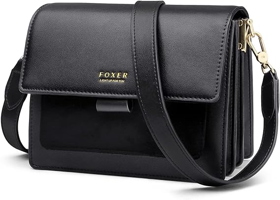 FOXER Women's Small Crossbody Bag, Genuine Cow Leather Mini Ladies Shoulder Bag