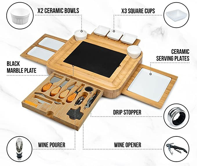 Cheese Board - Bamboo Charcuterie Boards and Knife Set, Extra Large Charcuterie Board Set & Accessories, Best for Gift