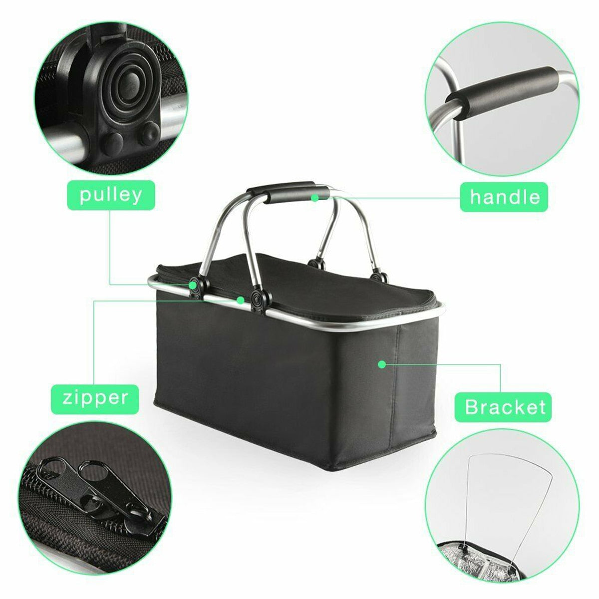 Folding Picnic Camping Basket Insulated Shopping Cooler Home Camping Storage Basket - 30L