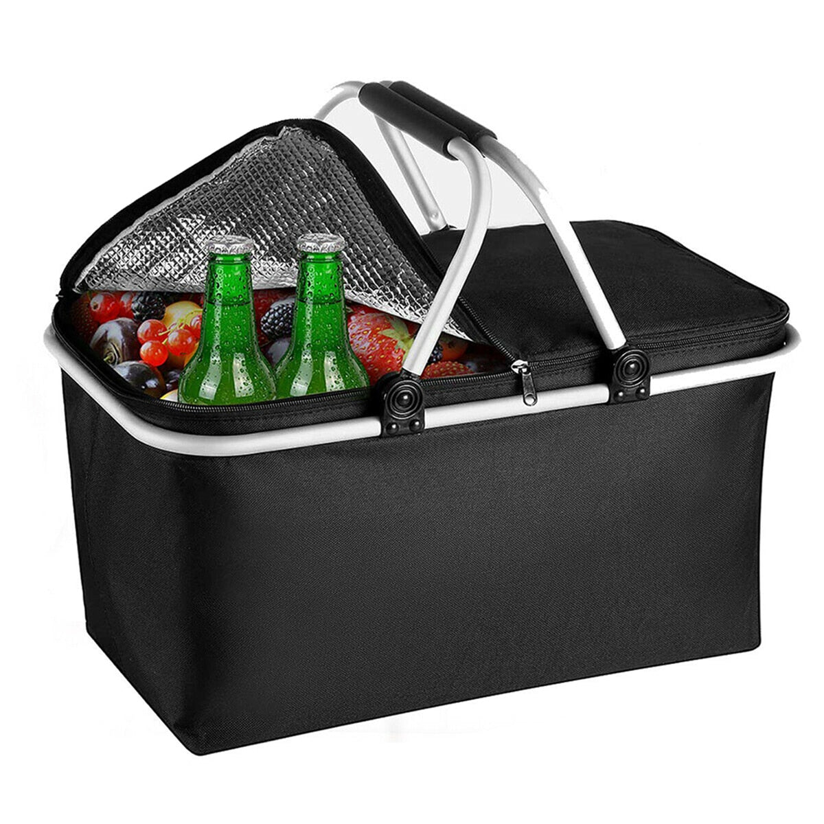 Folding Picnic Camping Basket Insulated Shopping Cooler Home Camping Storage Basket - 30L