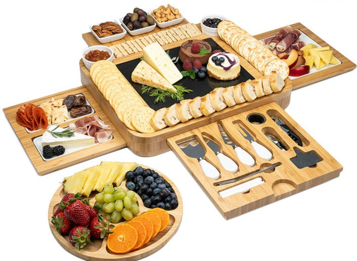 Cheese Board - Bamboo Charcuterie Boards and Knife Set, Extra Large Charcuterie Board Set & Accessories, Best for Gift