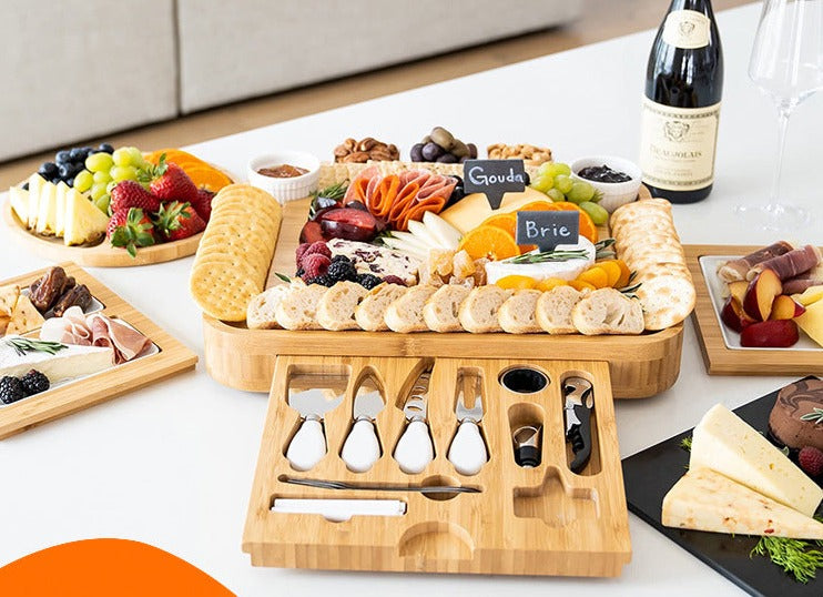 Cheese Board - Bamboo Charcuterie Boards and Knife Set, Extra Large Charcuterie Board Set & Accessories, Best for Gift