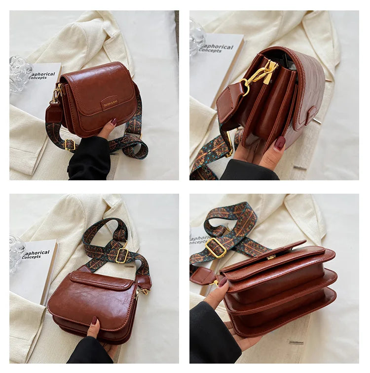 Vintage Flap Lock Classic Women Bags Casual Leather Shoulder Bags Clutch