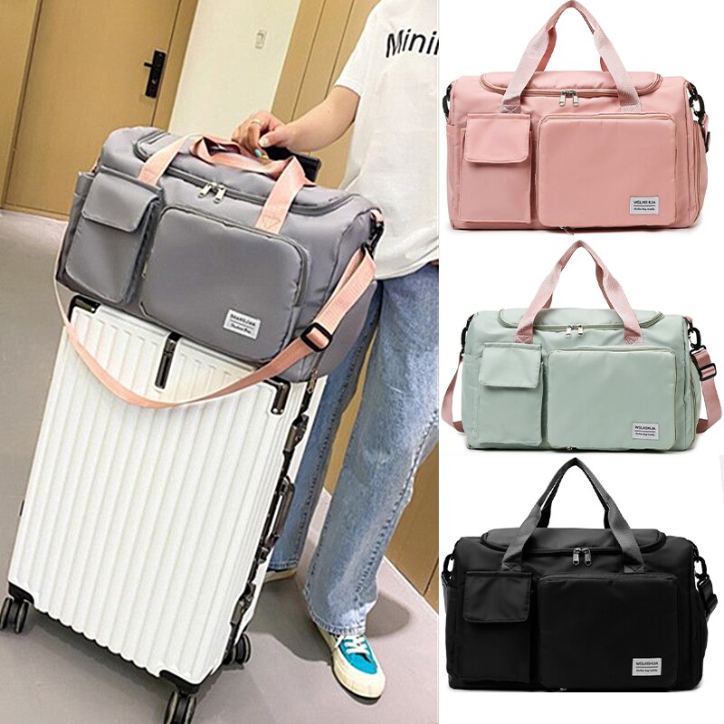 Foldable Gym Travel Duffel Bag, Dry Wet Separated Sport Duffle Bags Yoga Bag, Carry On Bag with Shoe Compartment Travel Weekender Bag