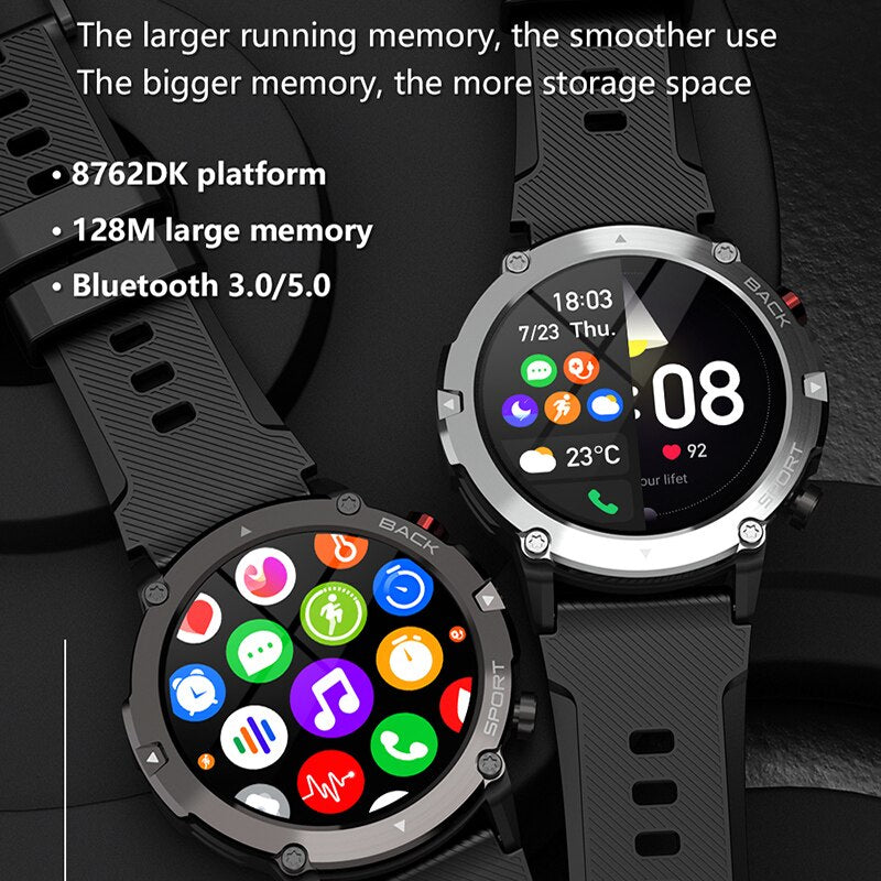 Military C21 Smart Watch Men Bluetooth 5ATM Waterproof Sport Wrist Smartwatch, Android/iOS