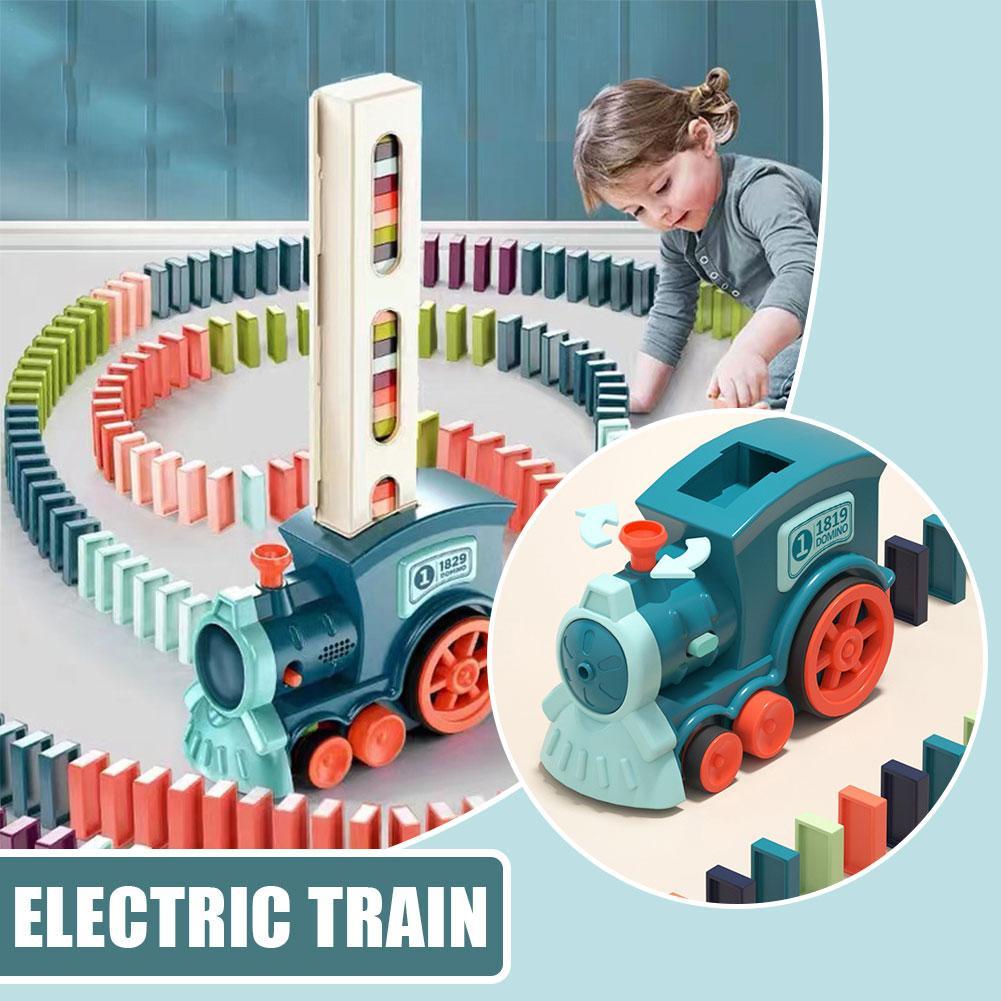 Kids Electric Automatic Laying Domino Train Car Toy Boys Gift