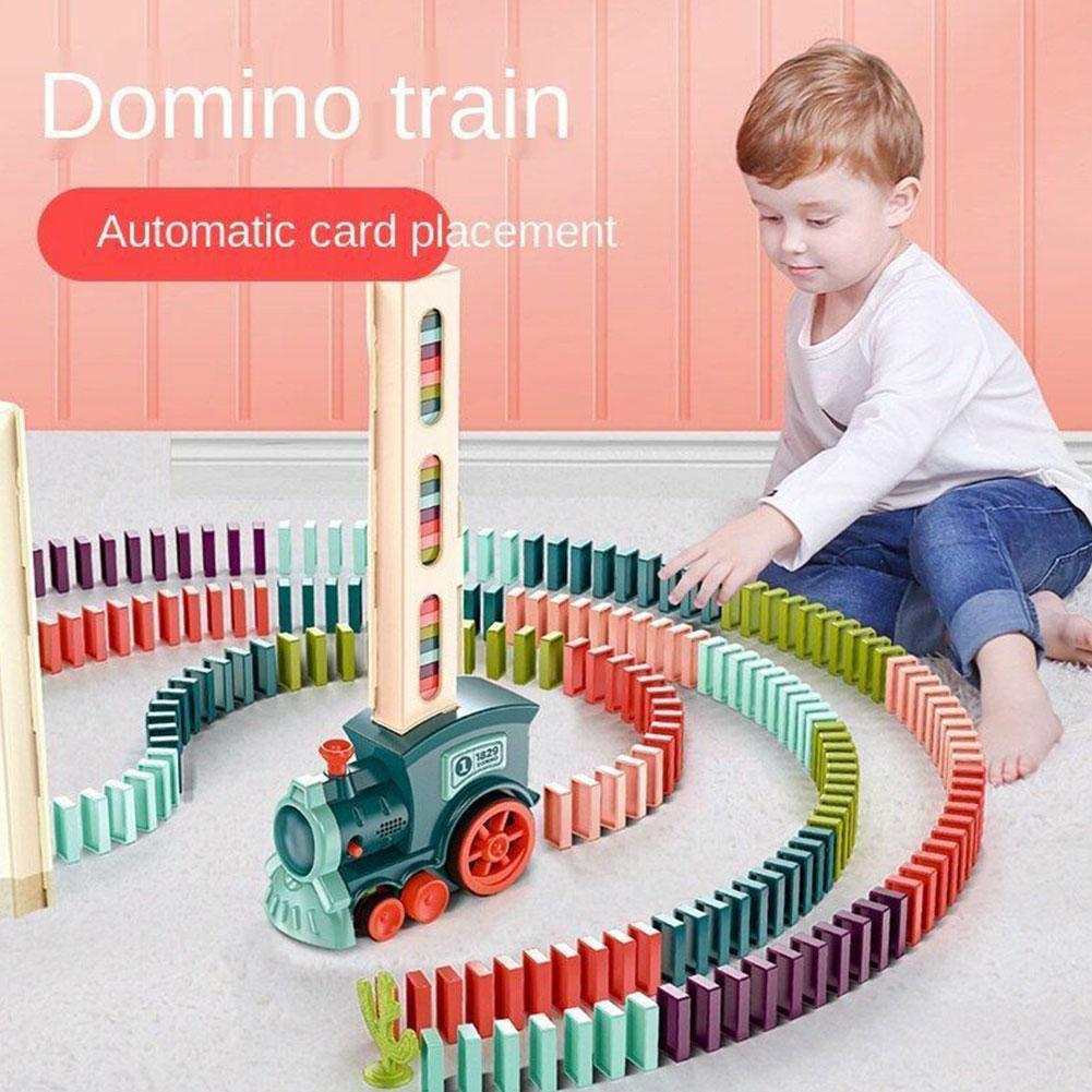 Kids Electric Automatic Laying Domino Train Car Toy Boys Gift