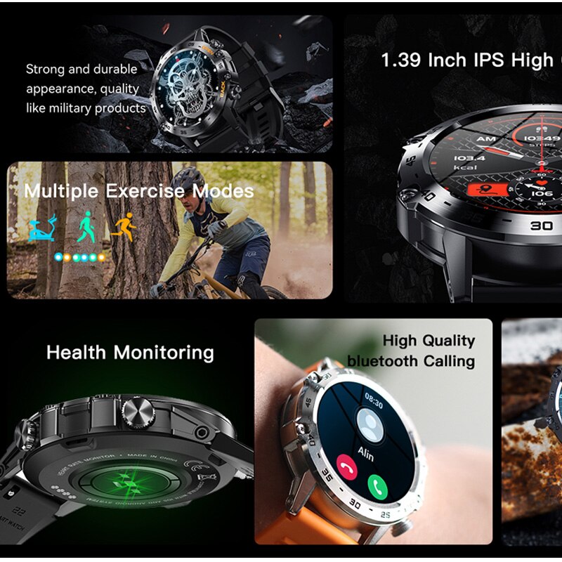 Sports Smart Watch for Men and Women K52 Bluetooth 1.39inch 400mAh Long Standby Heart Rate Blood Oxygen