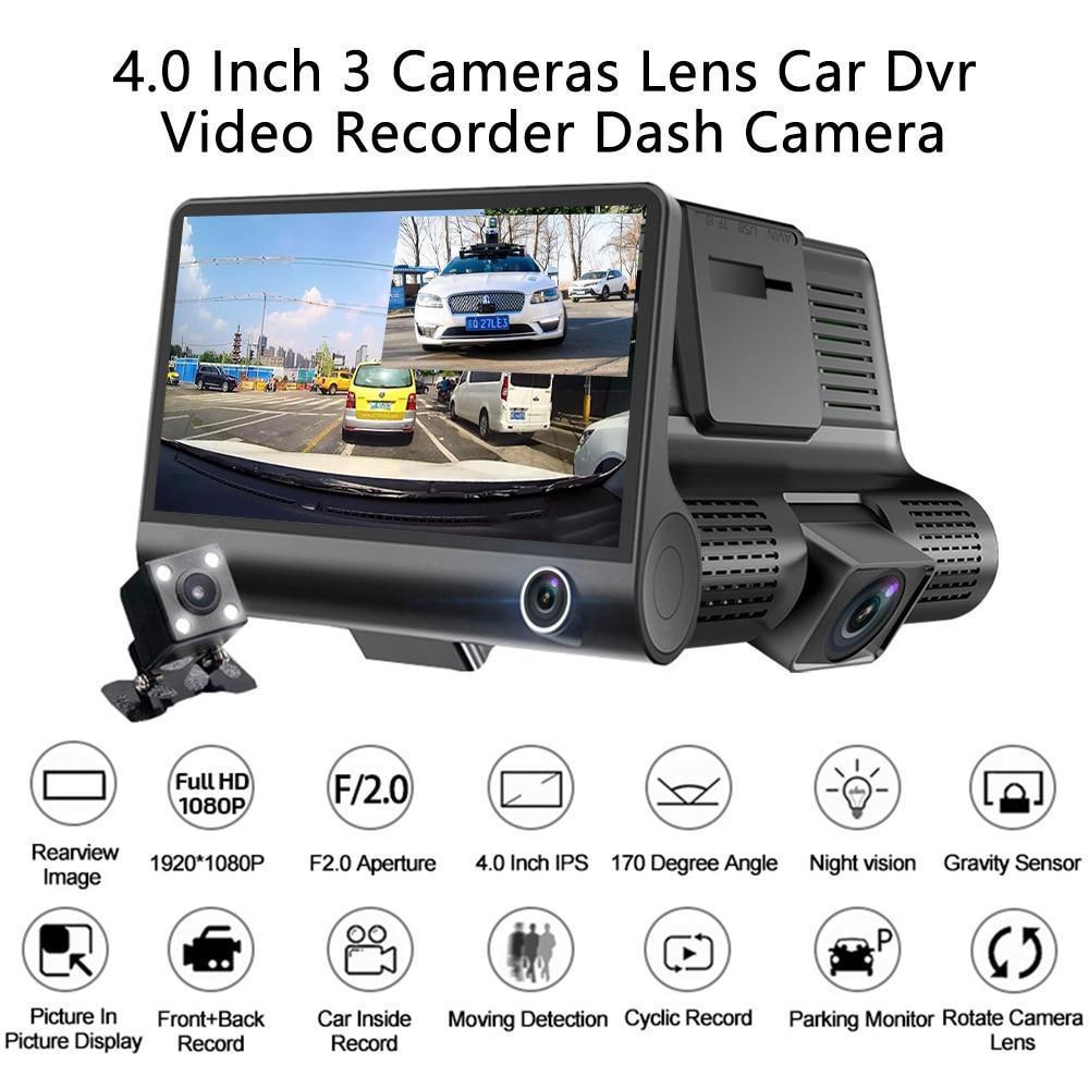 Dashcam Three Way Car DVR with Dual / Reverse Camera Night Vision Dash Cam