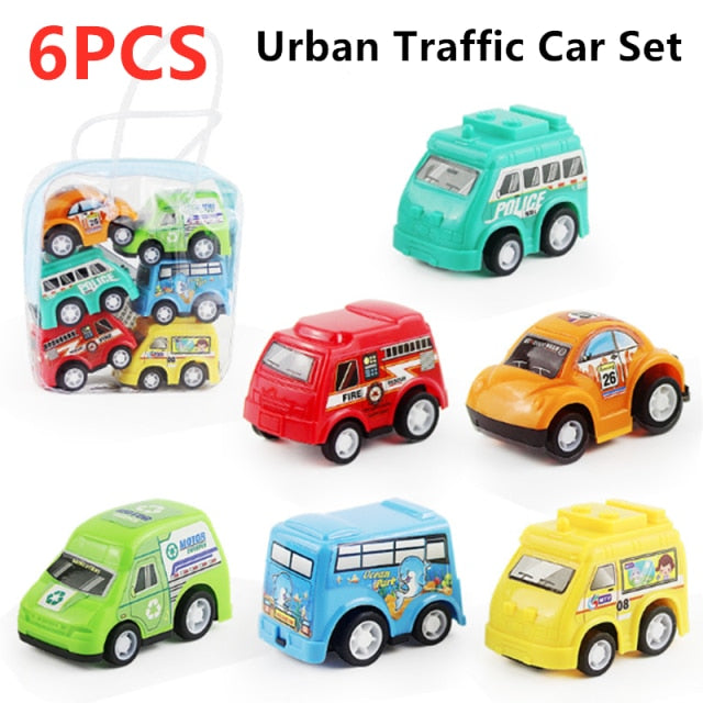 6pcs Car Model Toy Pull Back Car Toys Mobile Vehicle Fire Truck Taxi Model Kid Mini Cars Boy Toys Gift Diecasts Toy for Children